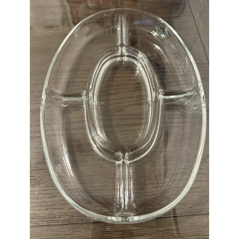 Pressed Glass Relish Tray - 12” x 8 1/4" Oval Vintage USED *READ SEE PHOTO *READ